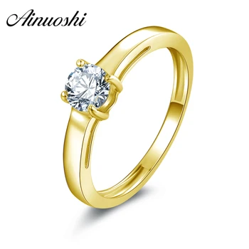 

AINUOSHI 14K Solid Yellow Gold Round Solitaire Rings 4 Claws 0.5 ct SONA Simulated Diamond Women Engagement Wedding Band Ring