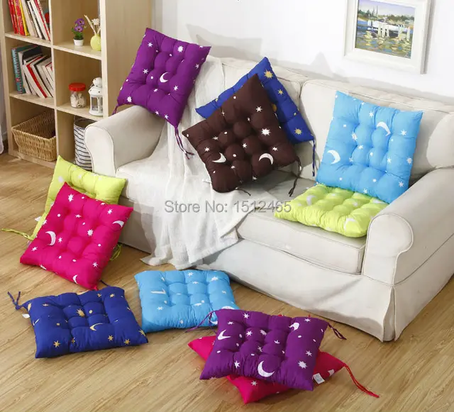 square candy color star moon pattern soft dining chair seat pad