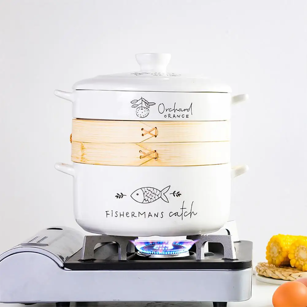 

Multi-functional Kitchen Steamer Two-layers Ceramics Cooking Pot Wheaten Food Fish Rice Vegetable Basket Set dumpling steam pot