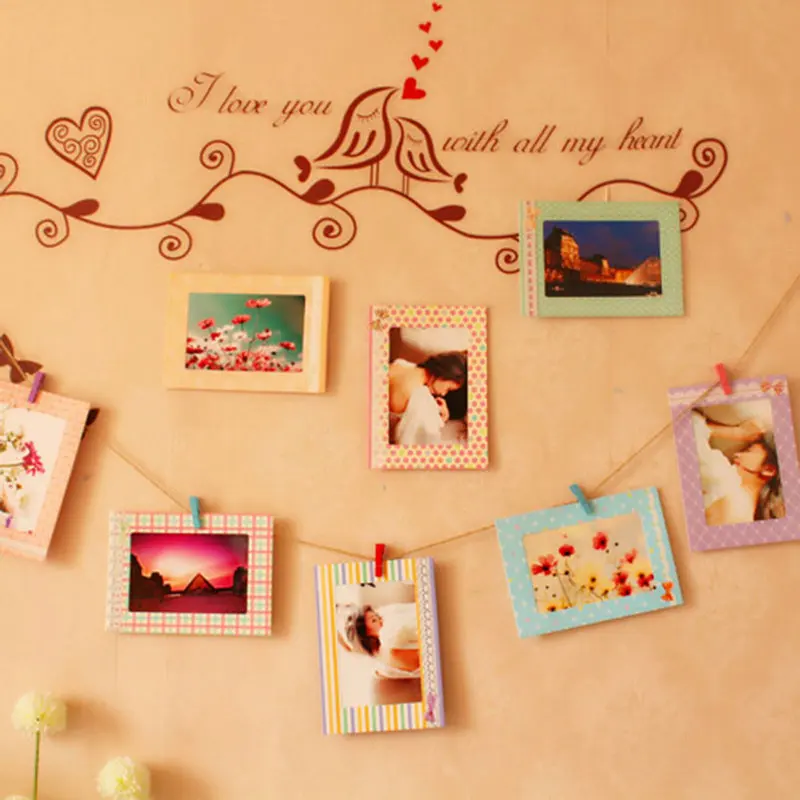 ##BUY 8Pcs Porta Retrato 6 Inch Creative Home Decor DIY Wall Paper Photo Frame Wall Picture Album + Hanging Rope +Wooden Clip