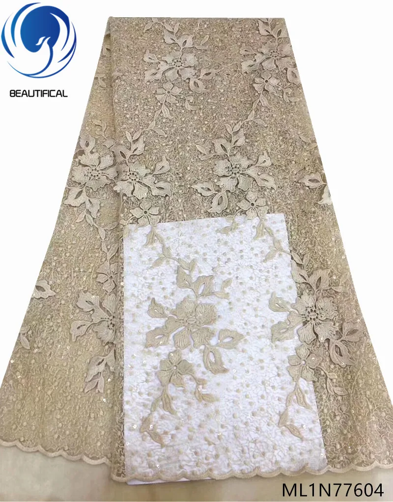 

Beautifical french lace fabrics nigerian embroidery net lace fabric for women dress hot sale lace fabrics 5yards/lot ML1N776