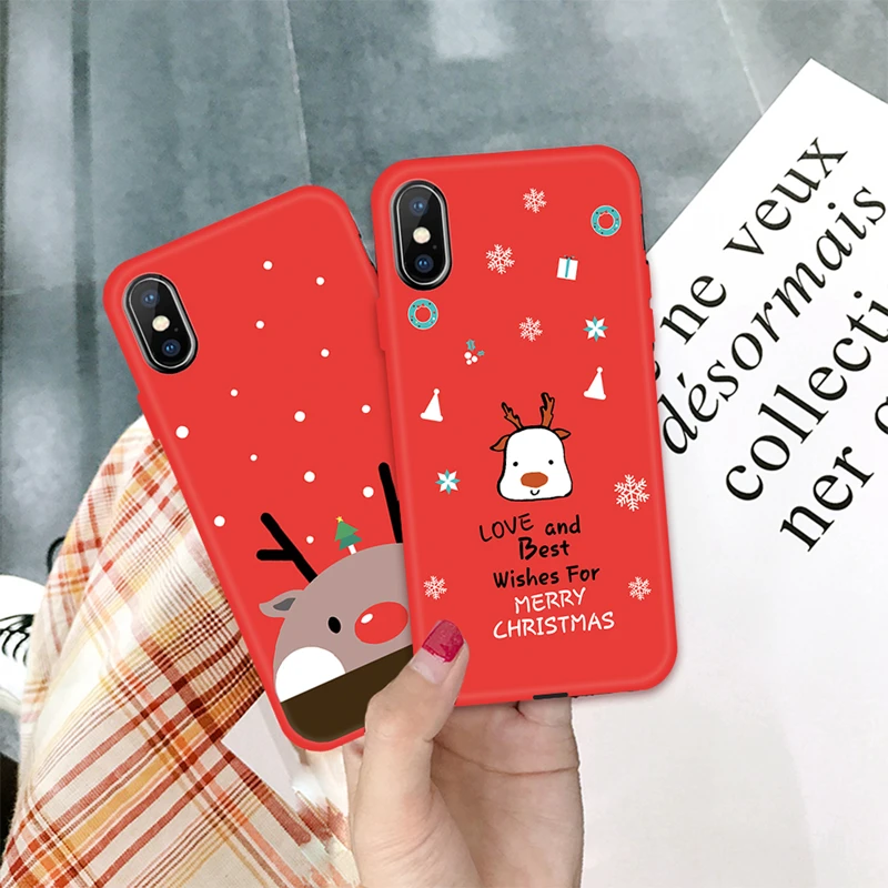 KK PINK Christmas Tree Phone Case For iPhone XS MAX XR 8 7 Plus Santa Claus Snowman Max 6S 6 TPU Silicone Cover |