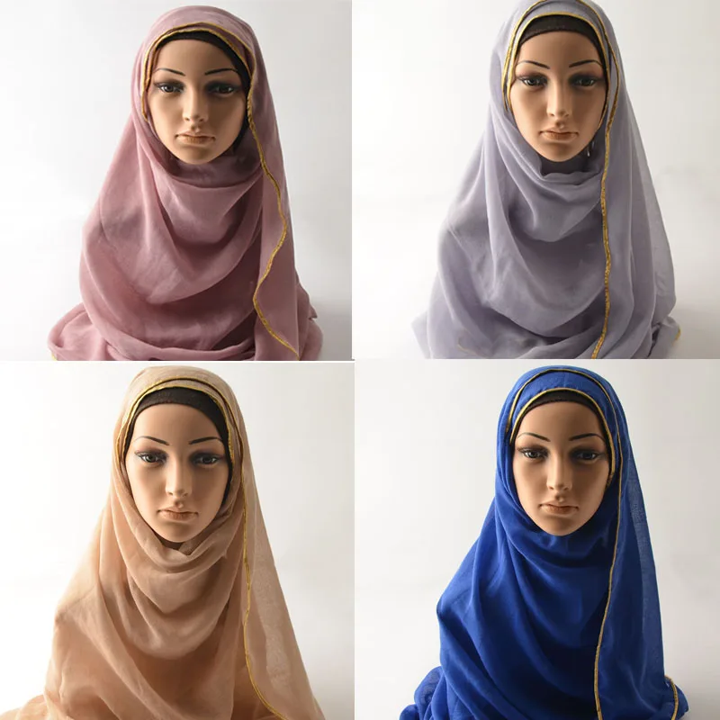 

Soft viscose scarf,Plain Muslim hijab,cotton plain scarf with gold trim,shawls and scarves,wrap shawls solid color,women cape