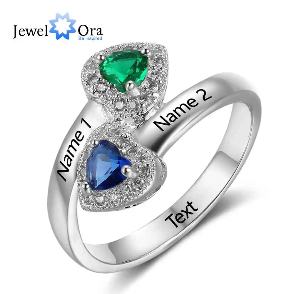 New 925 Sterling Silver Birthstone Ring Engrave Name Engagement Rings