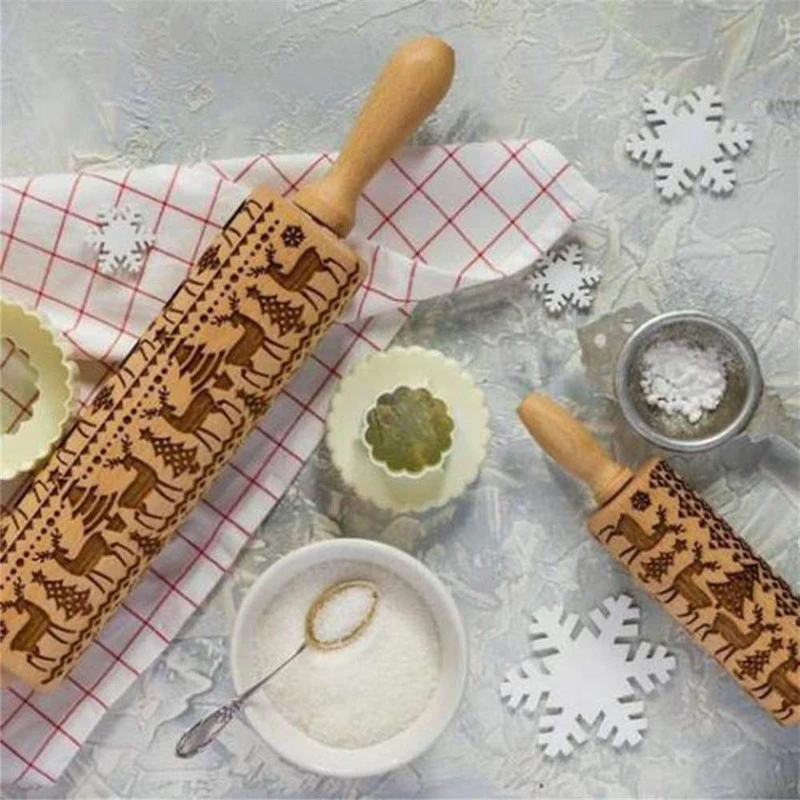 Деревянные рождественские тиснения Скалка 3D антипригарное дерево Лось Снежинка резные печенье Скалка посуда для выпечки кухонная техника