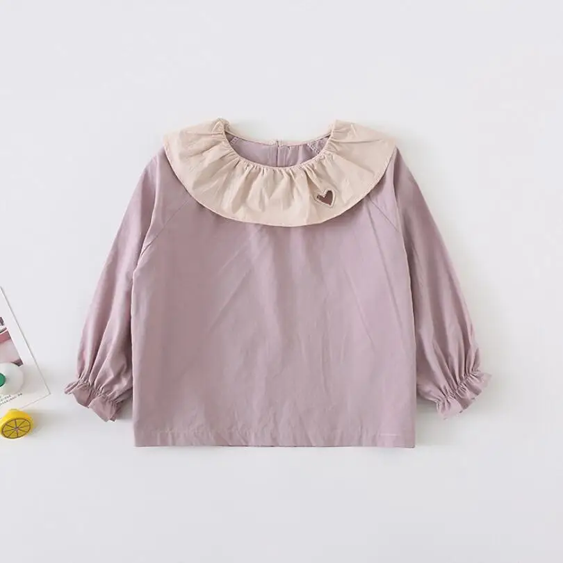 pink girls blouse Весна-Осень, хлопковая рубашка с длинными рукавами для маленьких девочек, блузка Детские рубашки блузки для девочек и топы, детская одежда - Цвет: pink girls blouse