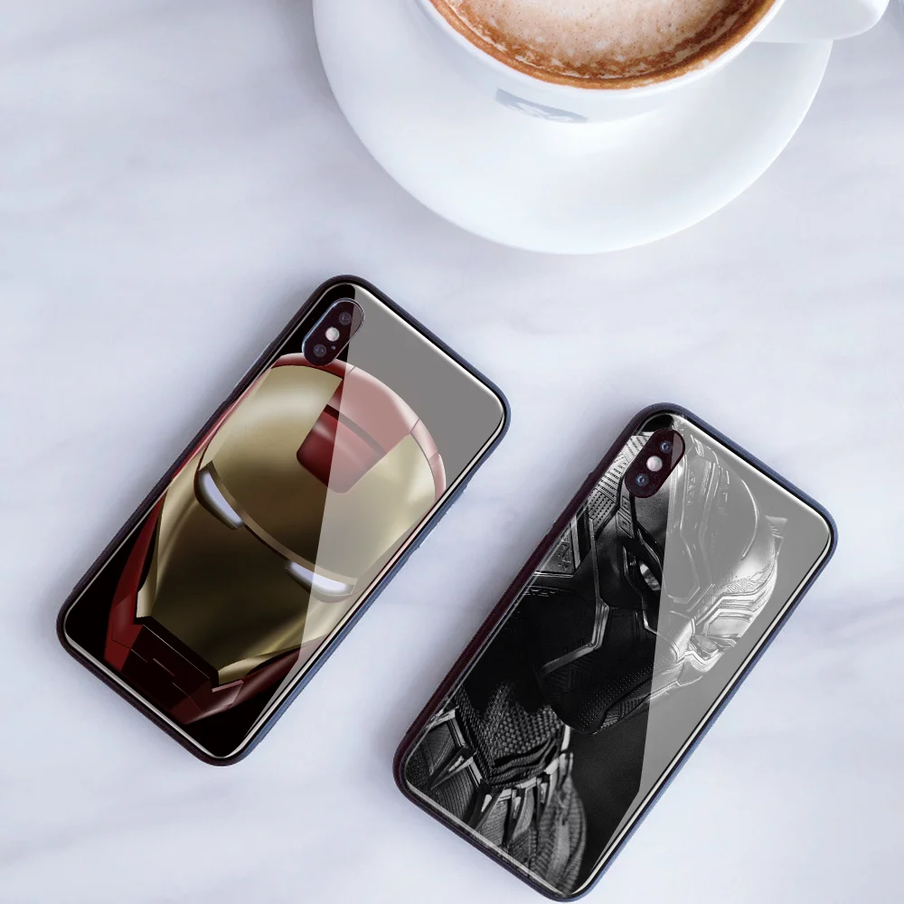 DIY чехол из закаленного стекла для телефона iphone 7 8 6s 6 Plus X XR XS MAX Железный человек Marvel для iphone 11 Pro MAX 5 S E чехол для телефона