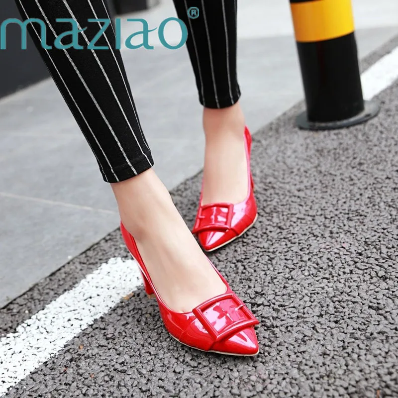 

MAZIAO Fashion Patent Leather Pointed Toe Chunky High Heels Women Pumps Dress Slip on Lazy Shoes Spring Fall Shoes Womens Shoes