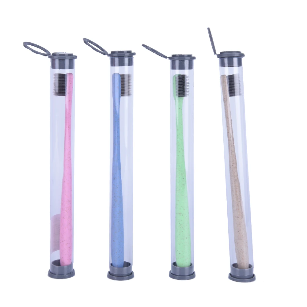 1Pc Bamboo Charcoal Wheat Stalk Handle Oral Care For Travel Toothbrush Mini Heads