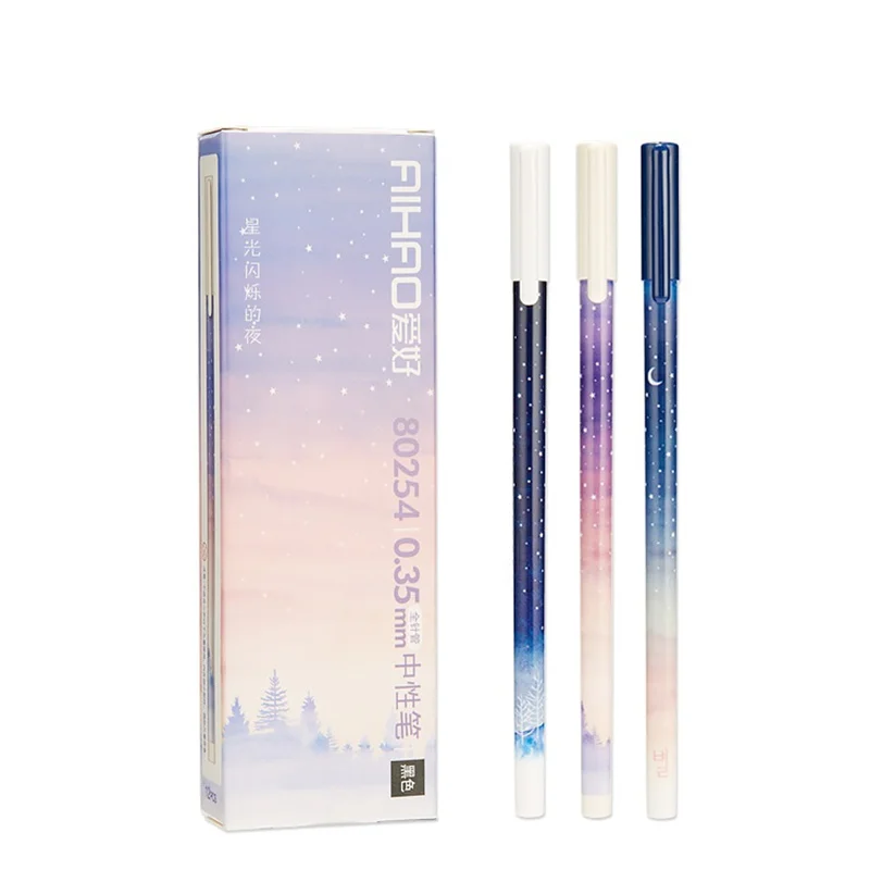 

48 pcs/Lot Starry star sky pen for writing 0.35mm fine nib Black color gel pens Stationery items Office School supplies A6161