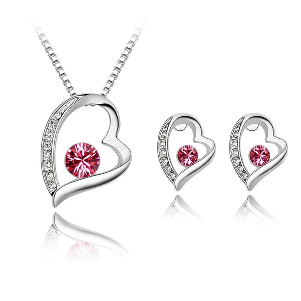 

2017 hot sale Christmas Gifts! charming heart necklace earirngs jewelry set with quality crystal wholesale joyas
