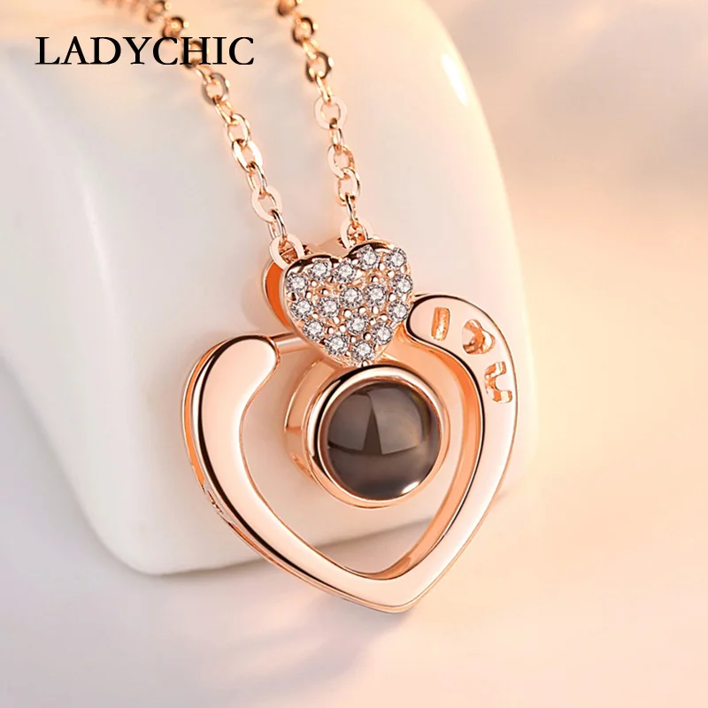 

2018 New Rose Gold Silver 100 Language I love You Necklace Memory Projection Pendant Wedding Letter Necklace Gift Dropshipping