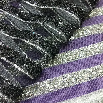 

15 yards /lot glitter shiny sugar lace fabric 2018 with blac and silver color wholesale lace high luxury