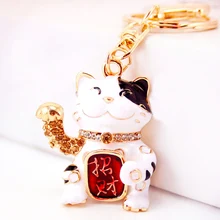 Creative Rhinestone Cute Lucky Cat Keychain Charm Handbag Keyring Car Key Chain Ring Holder Bag Accessory Friends Gift R019