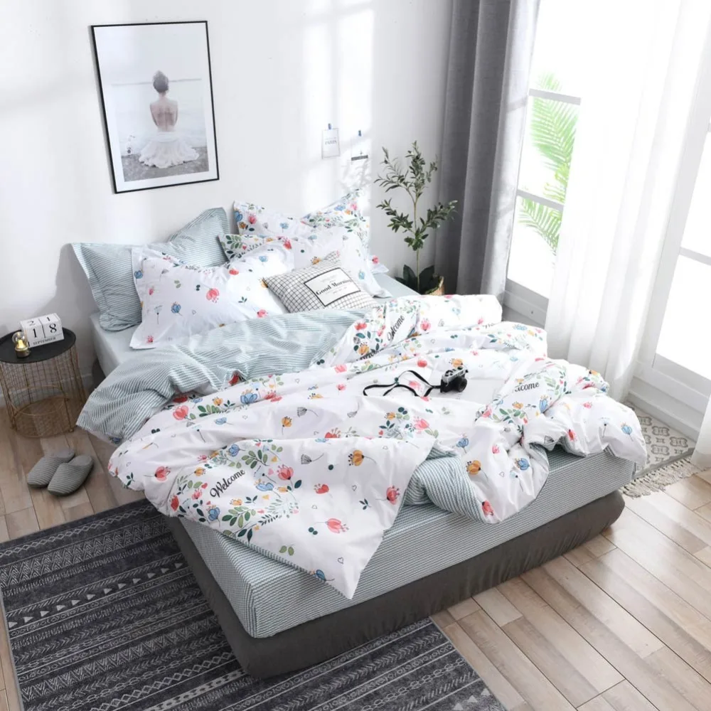 

Svetanya 2019 Floral white color Bedding Set 100 Cotton sheet pillowcase Duvet Cover Linen sets Multi-Size