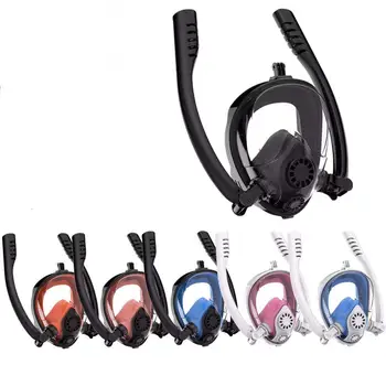 

New Design Double breath tube Snorkeling swimming mask Full Face Snorkel Mask Anti-Fog Anti-Leak for GoPro Adults kids Diving