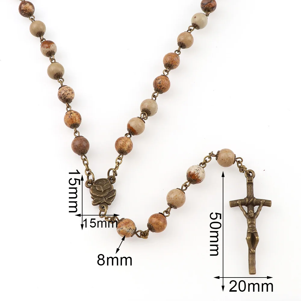 8 мм религиозный католический драгоценный камень внутри натуральный камень круглый молитвенный бисер благословит высококлассное ожерелье крест