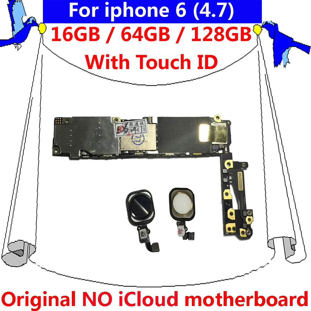 

Clean iCloud IOS System Logic board for iphone 6 16GB 64GB 128g Original motherboard with / without touch ID unlocked mainboard