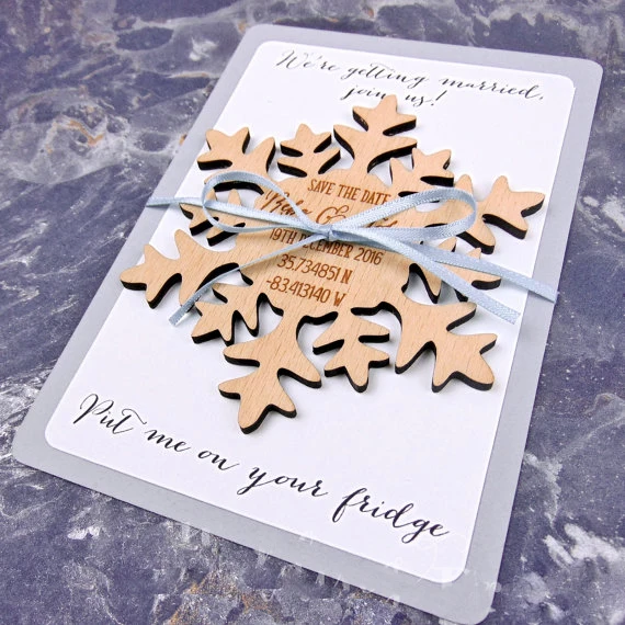  Snowflake Save the Date Save the Date Magnet Wood Save the Dates Wedding Invitation Wedding Favors  - 32839494941