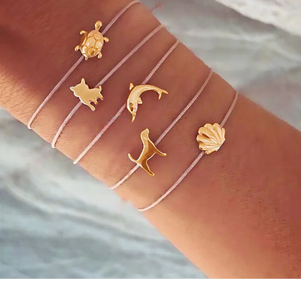 

2019 new fashion 5 Pcs/set Turtle Cat Dolphin Conch Dog string Bracelet Jewelry Birthday Gift Wedding Accessories