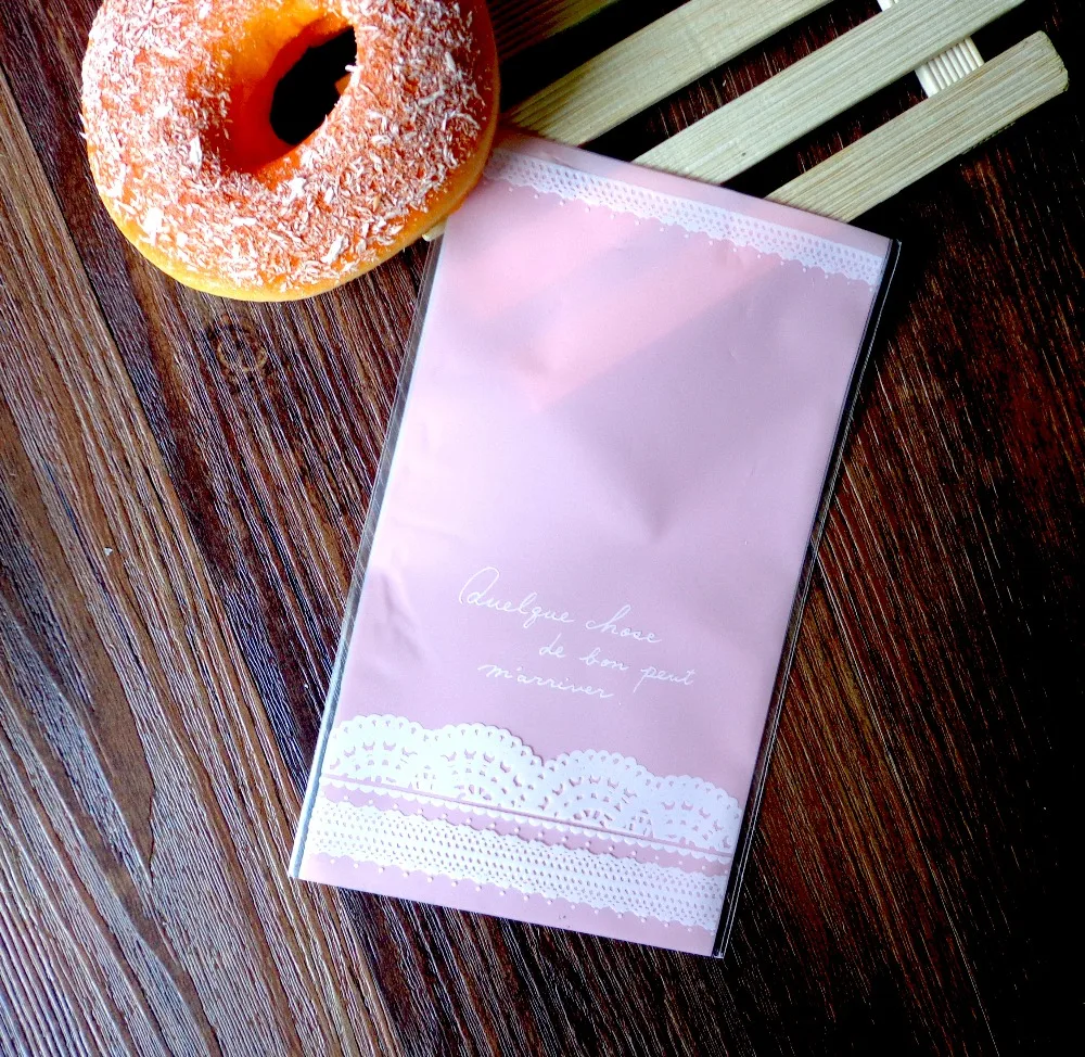 

50pcs White Lace Pink Cookies Biscuits Bags Open Top Wedding Cellophane Bag Cake Candy Gift Bags