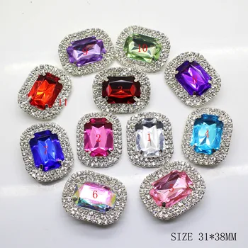 

Hot 5pcs/Lot 31MM*38MM NEW Acrylic Rhinestone Buttons DIY Diamond Button Invitation gail hair bowknot Flower Accessory