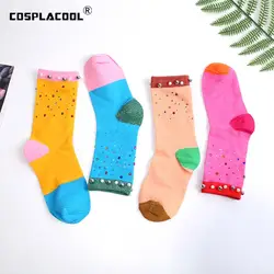 Cospacool корейский стиль радужные женские носки ручной работы с жемчугом Яркие модные хлопчатобумажные забавные носки Calcetines Hombre Harajuku Skarpetki