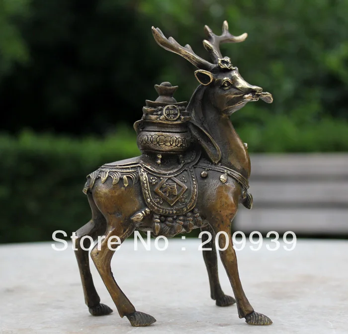 

00368 Exquisite Chinese old Folk collection Bronze sculpture Elk Design 15.5CM statue