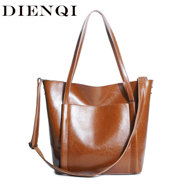 Festa de Couro Patente do Vintage Bolsas de Ombro Dienqi Bolsas Femininas Recém Chegados Grandes Couro Genuíno Senhoras Retro Mão