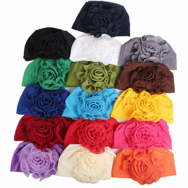 New Woman Beautiful Flower Turban Elastic Cloth Head Cap Hat Muslim Women's Hijabs Ladies Hair Accessories Scarf Cap 5