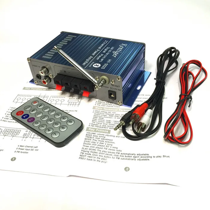 Kentiger HY 502S DC 12V Mini Bluetooth Amplifiers Headphone Amp SD USB Play FM Radio With Remote Control For Home Car Dac