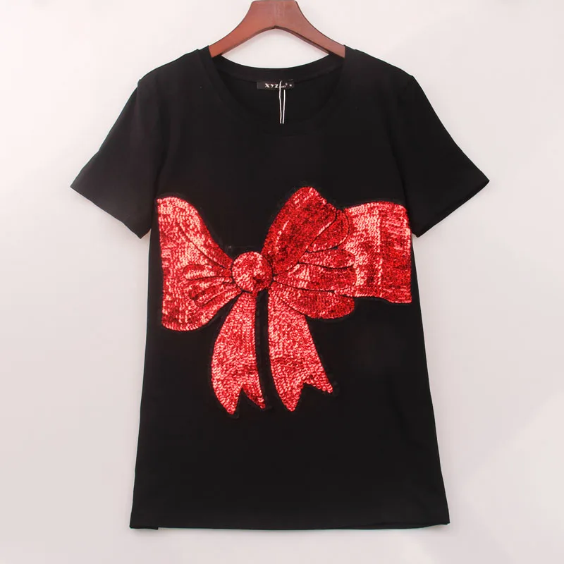 2 Colors 2016 Kawaii T Shirt Women Bow Sequined Sequins T