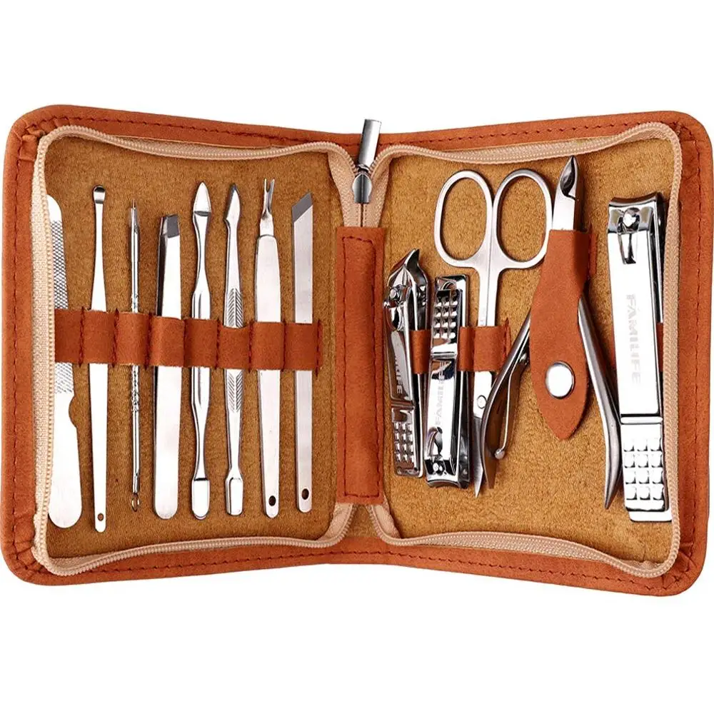 

FAMILIFE Manicure Set, Pedicure Kit Nail Clipper Set 13pcs Professional Men Grooming Kit Stainless Steel Portable Travel Nail