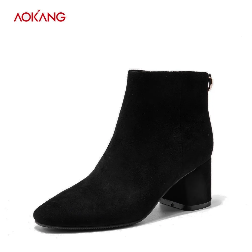 

AOKANG 2018 Fashion New Arrival Winter Boots Women Warm Genuine Leather shoes woman zapatos de mujer high heel boots women