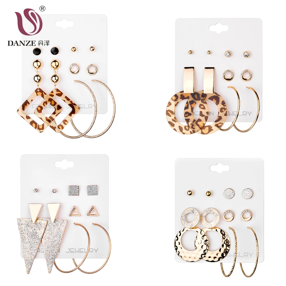 DANZE модные ювелирные изделия 5 пар/лот серьги-гвоздики наборы Кристаллы Стразы Леопардовый принт большой круг золотые серьги для женщин девушек