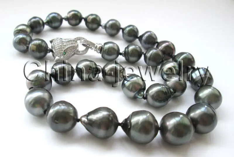 

ONLY 17.5" 13mm natural black baroque Tahiti south sea water pearl necklace