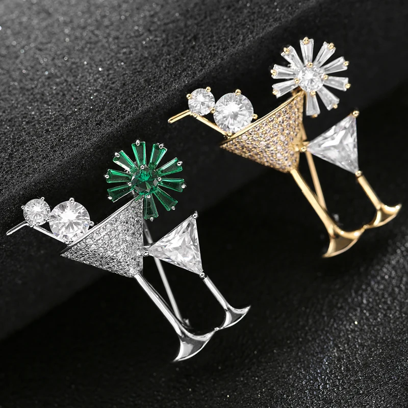 

Blingbling Rhinestone Crystal Cocktail Glass Brooches Pins Creative Design Handmade Gift for Cocktail Party Jewelry Pin Broche
