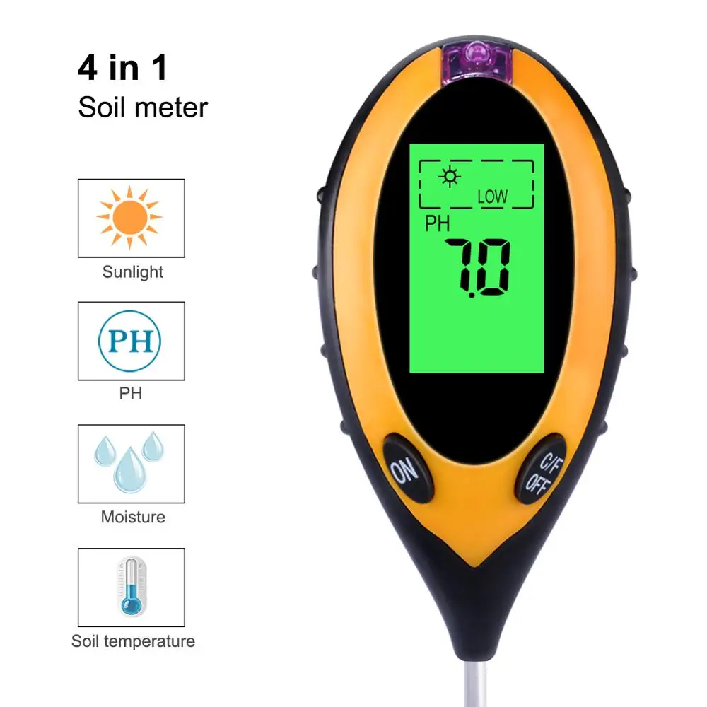 Testeur de Sol pH d'humidité Température Lumineuse 4 en 1 pH Metre