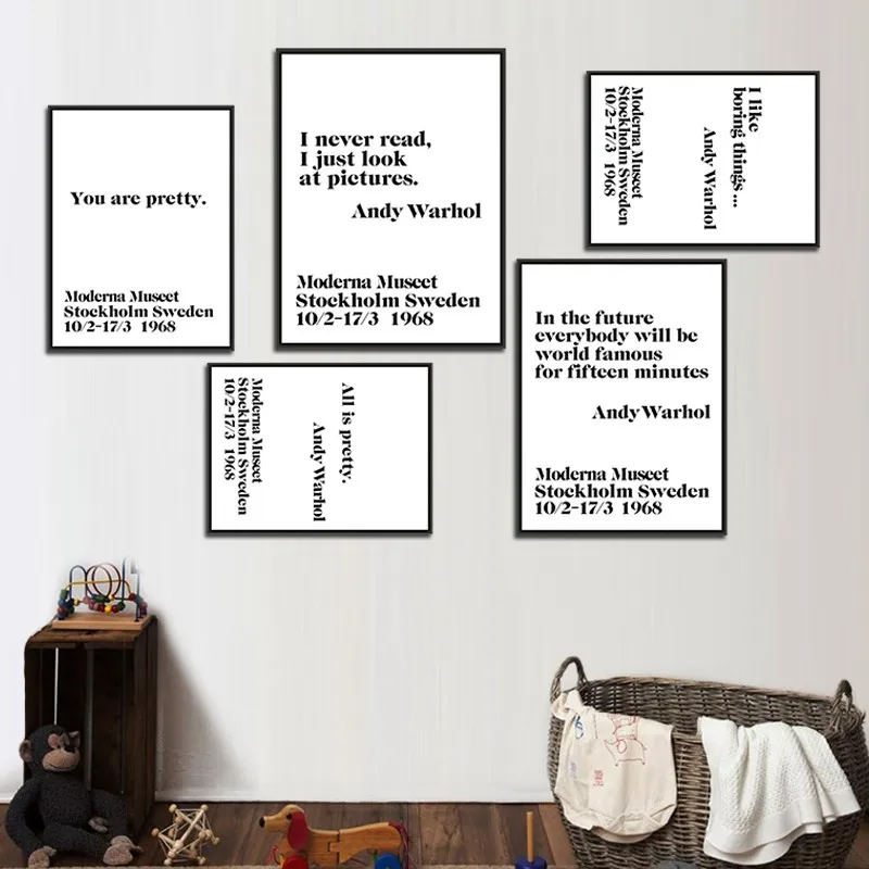 Современная нордическая черно-белая Минималистичная типография Andy Warhol Life художественная работа с цитатами печать плакат Настенная картина холст живопись домашний декор