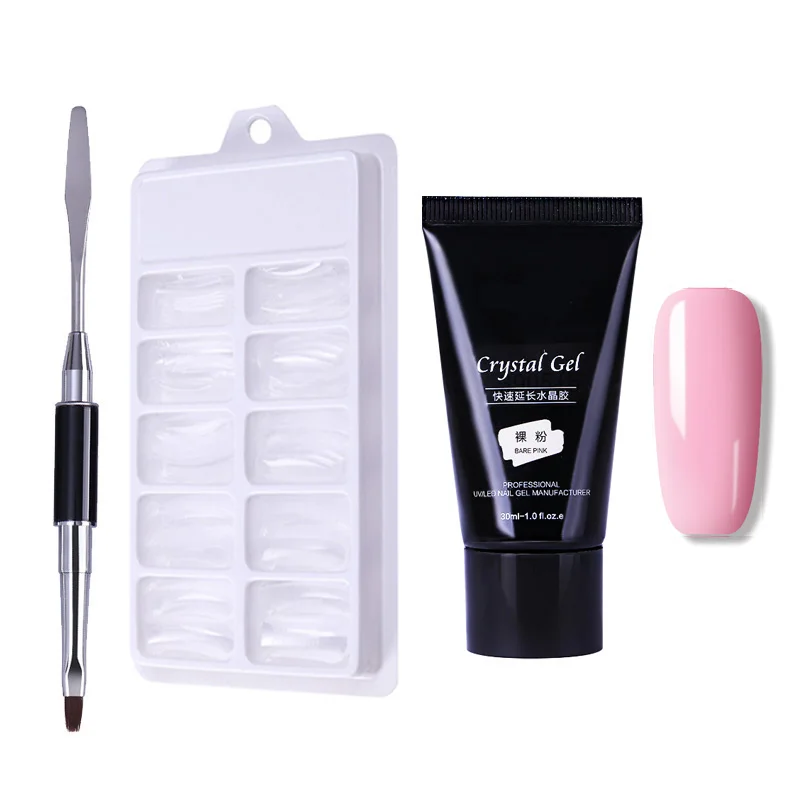 

Pink 30ml Jelly Poly Extension Gel Quick Builder Set with 100Pcs Fake Nail Clear French Full Cover Acrylic Nails Mold Brush