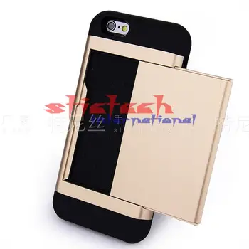 

by dhl or ems 100pcs Armor Fundas Wallet Plastic + Silicone Case For Iphone7 6s 6Plus 5s Se Slider Card Slot Storage Cases