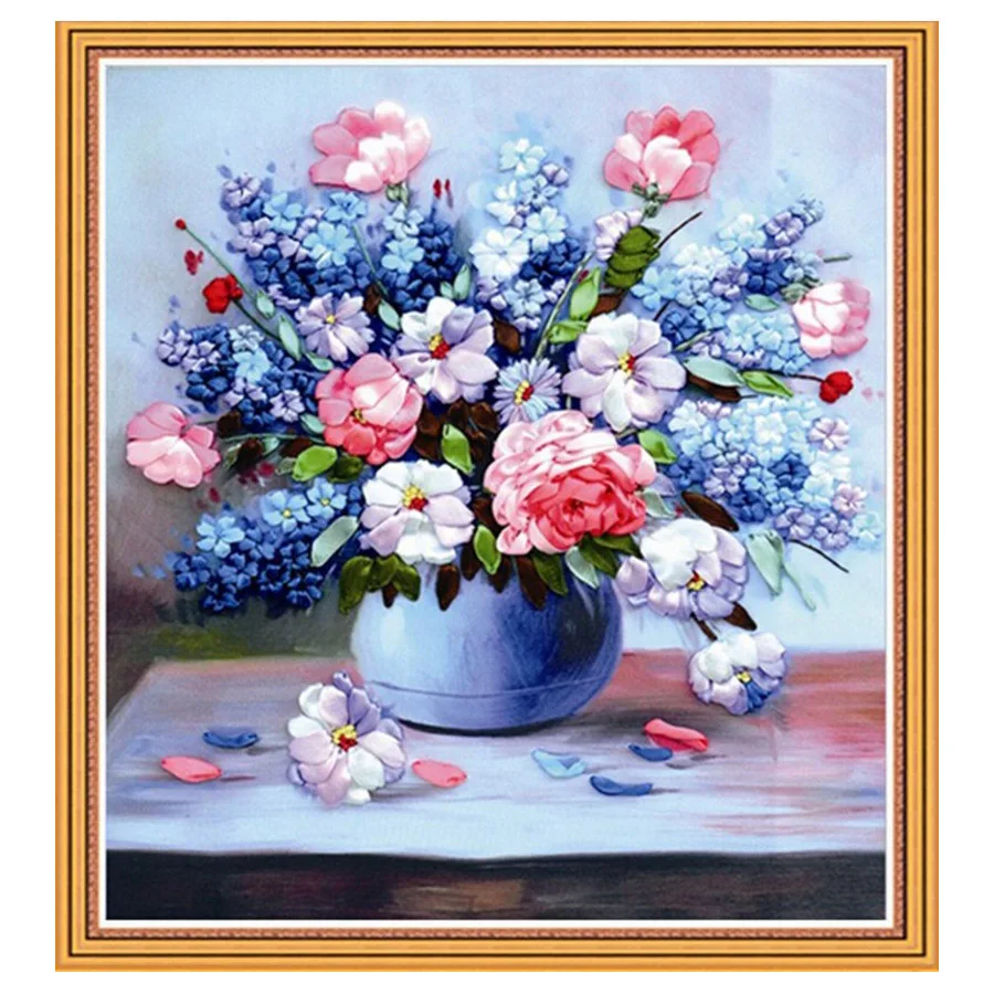 

Crafts Needlework Embroidery Paintings Fashion Pastoral Eternal Love Ribbon Embroidery Color 3d Series New Paintings Flower