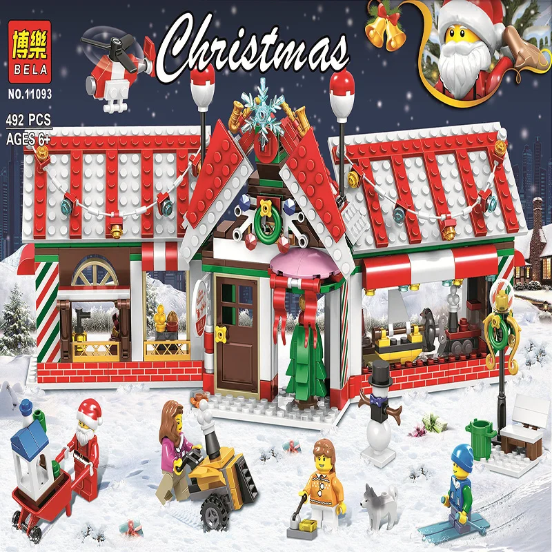 

2019 492pcs LegoeINGlys City Christmas red house building blocks kits toys for children's friends holiday gifts christmas toys