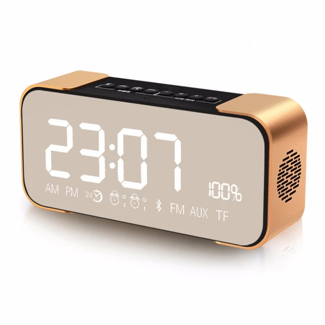 Digital Alarm Clock Radio Bluetooth Speaker Wireless Stereo Metal