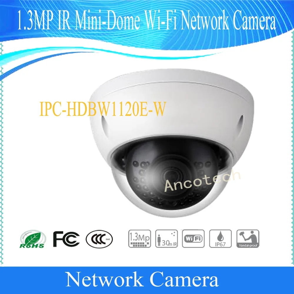 

Free Shipping DAHUA 1.3MP WIFI Network Vandalproof IR Mini Dome Camera with Fixed Lens IP67 without Logo IPC-HDBW1120E-W