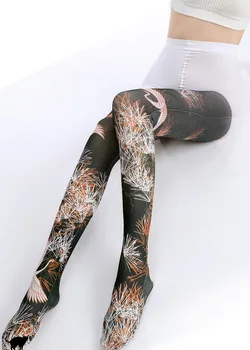 

spring stockings white crane pattern Tights High-quality coloured Silk stockings shaping leggin 1order=1pc