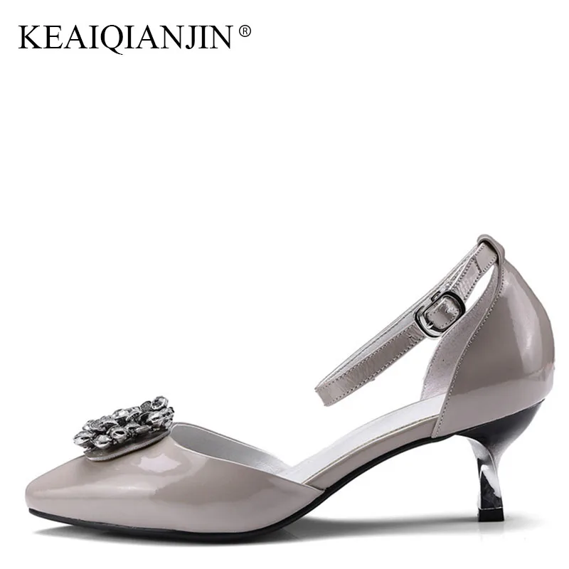 

KEAIQIANJIN Woman Genuine Leather Crystal Sandal Sexy Fashion Black Red High Heels Shoes Plus Size 33 43 Genuine Leather Sandal