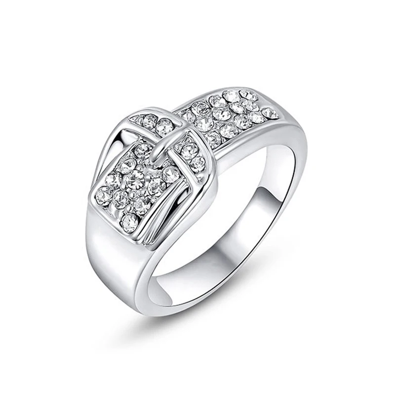 Fashion Pave Setting Rhinestone Belt Buckle Wedding Rings For Women/Girls Rose Gold Color Party Rings Jewelry crystal rings stone rings fashion rings gold rings wedding rings fashion ring finger rings metal rings