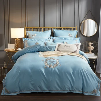 

Bamboo Cotton Luxury Classic Bedding set inhibit bacteria Embroidery Duvet Cover set Bedsheet Pillowcases Queen King size 4pcs