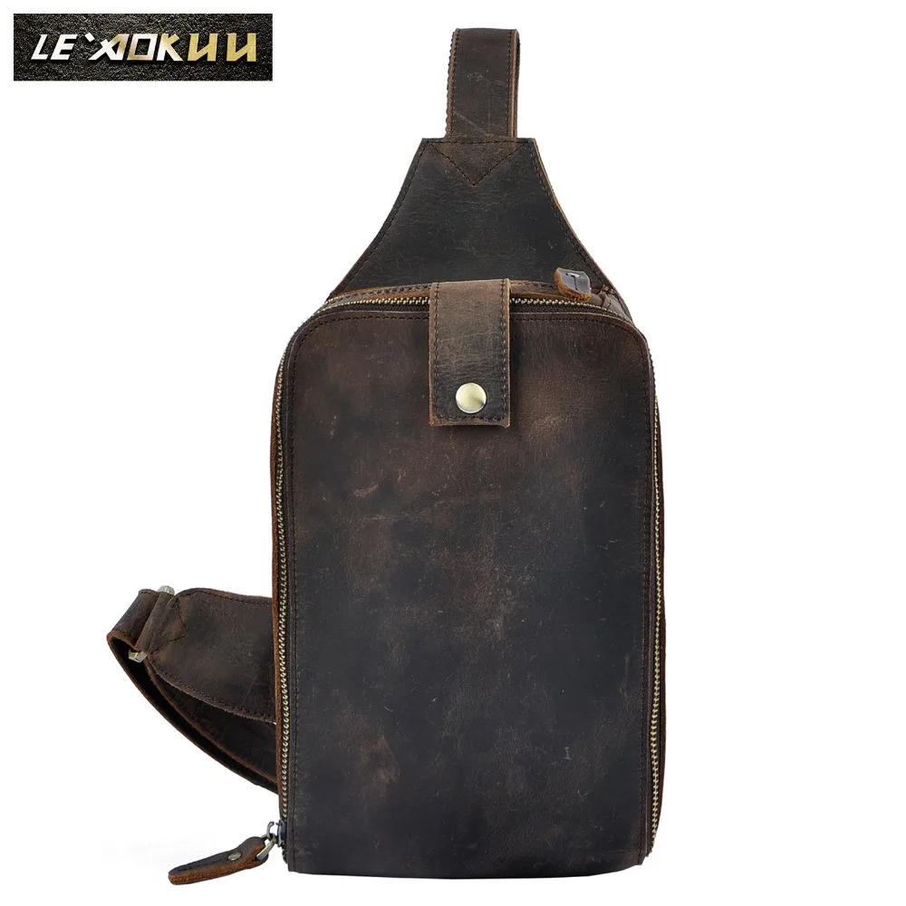 

Quality Men Crazy Horse Leather Fashion Casual Waist Pack Chest Sling Bag Design One Shoulder Crossbody Bag For Male 6216